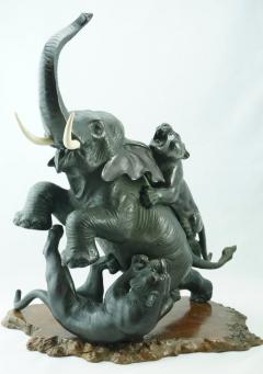 Genryusai Seiya Japanese Meiji Genryusai Seiya Bronze Elephant and Tigers - 3005785