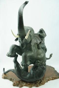 Genryusai Seiya Japanese Meiji Genryusai Seiya Bronze Elephant and Tigers - 3005832