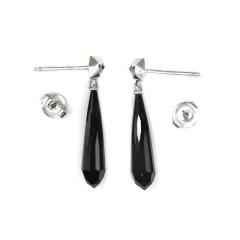 Geoffrey Good Faceted Black Jade Inverted Black Diamond Silver Hex Drop Earring Geoffrey Good - 4701276
