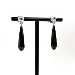 Geoffrey Good Faceted Black Jade Inverted Black Diamond Silver Hex Drop Earring Geoffrey Good - 4701277