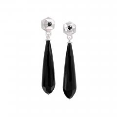 Geoffrey Good Faceted Black Jade Inverted Black Diamond Silver Hex Drop Earring Geoffrey Good - 4738072