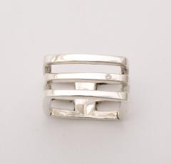 Geometric Modernist Sterling Silver Square with Diamond Ring - 4270203
