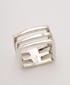 Geometric Modernist Sterling Silver Square with Diamond Ring - 4270205