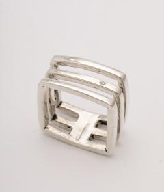 Geometric Modernist Sterling Silver Square with Diamond Ring - 4270206