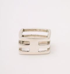 Geometric Modernist Sterling Silver Square with Diamond Ring - 4270211