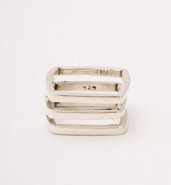 Geometric Modernist Sterling Silver Square with Diamond Ring - 4270212