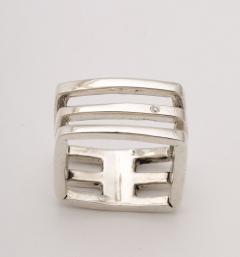 Geometric Modernist Sterling Silver Square with Diamond Ring - 4270213