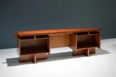 Geometric Writing Desk Sideboard in Walnut and Brass Italy 1950s - 3405859