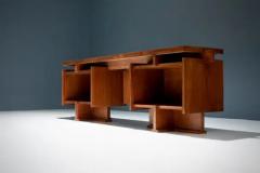 Geometric Writing Desk Sideboard in Walnut and Brass Italy 1950s - 3405861