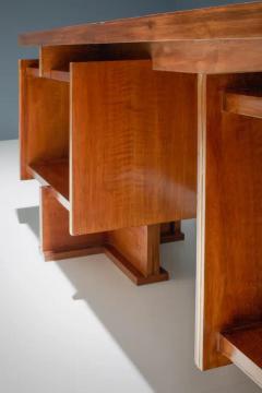 Geometric Writing Desk Sideboard in Walnut and Brass Italy 1950s - 3405874