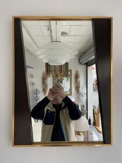 Geometrical Wood and Brass Mirror Italy 1970s - 2301651