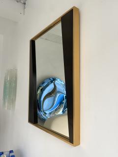 Geometrical Wood and Brass Mirror Italy 1970s - 2301654