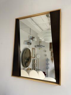 Geometrical Wood and Brass Mirror Italy 1970s - 2301656