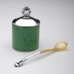 Georg Jensen Acorn Mustard Pot No 815F Spoon with Royal Copenhagen Green Pot - 162170