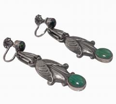 Georg Jensen Antique George Jensen Sterling Malachite drop Earrings C 1935 - 3391532