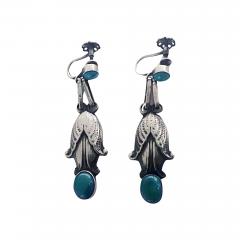 Georg Jensen Antique George Jensen Sterling Malachite drop Earrings C 1935 - 3392233