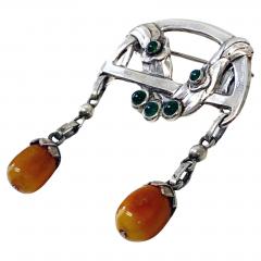 Georg Jensen Antique early Georg Jensen Amber and Agate Brooch C 1908 design 8 - 3597174