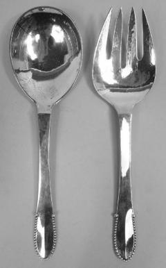 Georg Jensen Georg Jensen Beaded Danish Sterling Silver 9 Inch Salad Serving Pair - 3774235