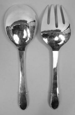 Georg Jensen Georg Jensen Beaded Danish Sterling Silver 9 Inch Salad Serving Pair - 3774236