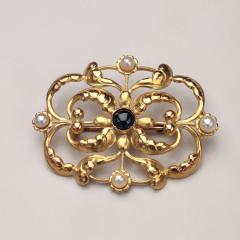 Georg Jensen Georg Jensen Gold Brooch with Pearls and Sapphire - 2407053