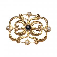Georg Jensen Georg Jensen Gold Brooch with Pearls and Sapphire - 2410955