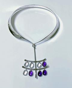 Georg Jensen Georg Jensen Torun Sterling Amethyst Quartz Necklace C 1960 No 135 design - 2976214