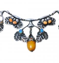 Georg Jensen Georg Jensen exceptionally rare Amber Coral and Opal No 4 Necklace C 1915 - 2526675