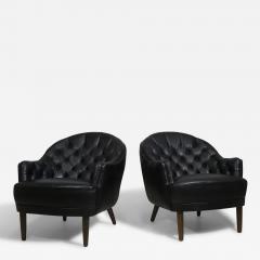 Georg Kofoed Pair of Georg Kofoed Sculptural Danish Club Chairs in Black Leather - 4463914