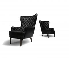 Georg Kofoed Pair of Georg Kofoed Sculptural Danish Wingback Chairs in Black Leather - 4463915
