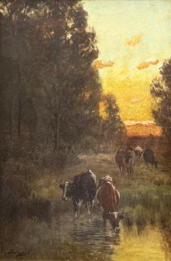George Arthur Hays Cows at Stream Sunset  - 4796643