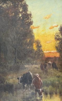 George Arthur Hays Cows at Stream Sunset  - 4796644