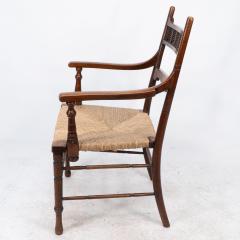 George Bell George Freeth Roper Aesthetic Movement Walnut rush seat armchair  - 4236830