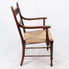George Bell George Freeth Roper Aesthetic Movement Walnut rush seat armchair  - 4236832