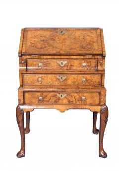 George I Brass Mounted Burr Walnut Small Bureau On Stand - 4458807