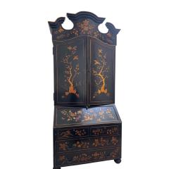 George I Style Black Gold Chinoiserie Secretary Desk With Red Interior - 4578054