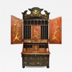 George I Style Black Gold Chinoiserie Secretary Desk With Red Interior - 4579003