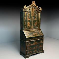 George I Style Chinoiserie Green Japanned Desk Bookcase Parcel Gilt 1920s - 3915523