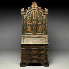 George I Style Chinoiserie Green Japanned Desk Bookcase Parcel Gilt 1920s - 3915524