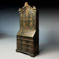 George I Style Chinoiserie Green Japanned Desk Bookcase Parcel Gilt 1920s - 3915525