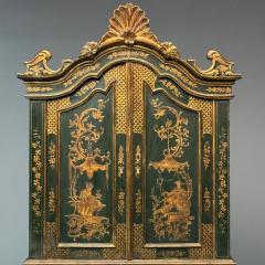 George I Style Chinoiserie Green Japanned Desk Bookcase Parcel Gilt 1920s - 3915526