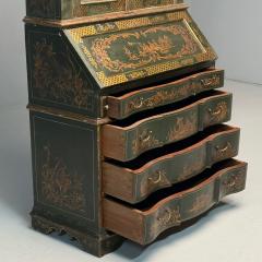 George I Style Chinoiserie Green Japanned Desk Bookcase Parcel Gilt 1920s - 3915529