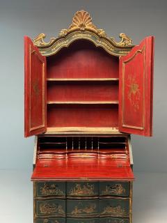 George I Style Chinoiserie Green Japanned Desk Bookcase Parcel Gilt 1920s - 3915531