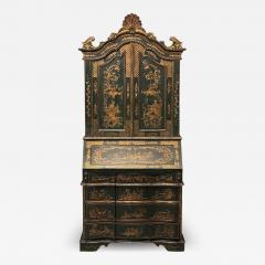 George I Style Chinoiserie Green Japanned Desk Bookcase Parcel Gilt 1920s - 3918107