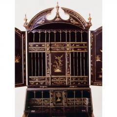 George II Style Black Gold Lacquer Chinoiserie Secretary Desk Bookcase - 3715803