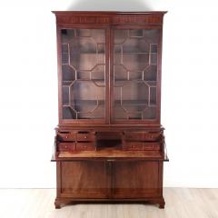 George III English Chinese Chippendale Mahogany Secretary Bookcase circa 1790 - 3531432