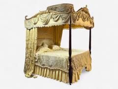 George III Mahogany Gilt Wood Silk Canopy Bed England c 1880s - 4398303