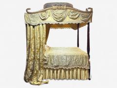 George III Mahogany Gilt Wood Silk Canopy Bed England c 1880s - 4398304