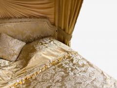 George III Mahogany Gilt Wood Silk Canopy Bed England c 1880s - 4398312