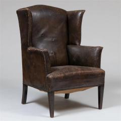 George III Style Leather Wingback Chair - 3165758