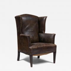 George III Style Leather Wingback Chair - 3167527